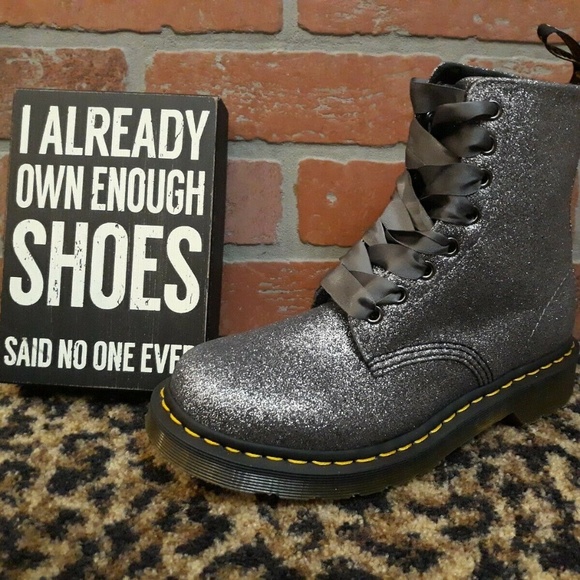Dr. Martens Shoes - Doc Dr Martens GLITTER Tie Boots Womens SILVER 7 M